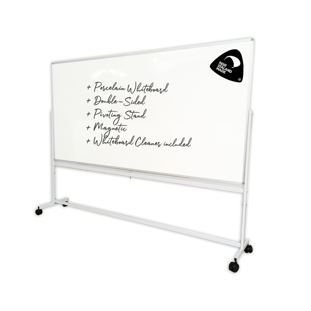 PORCELAIN WHITEBOARD + PIVOTING MOBILE STAND | Double Sided image 1